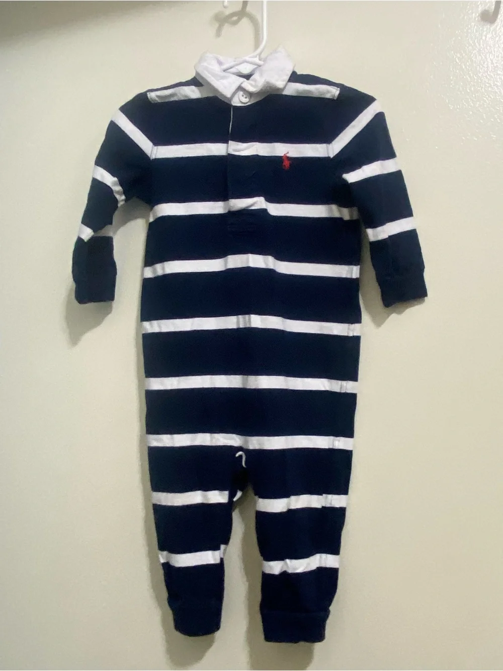 Ralph Lauren Boys 12 Mo Months One Piece Outfit Blue & White Stripes Nautical